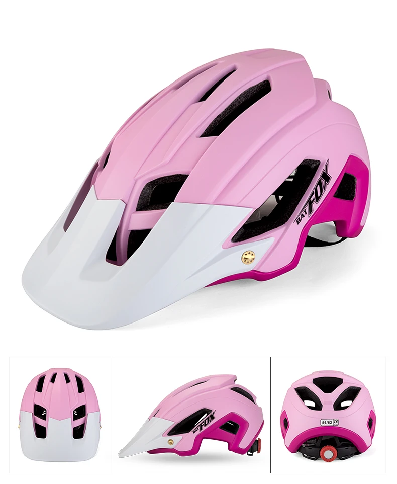 BATFOX Cycling Helmet Men Women MTB Bike Helmet Pink Bicycle Mountain Road Cycling Safety Outdoor Sports Big Visor Helmet