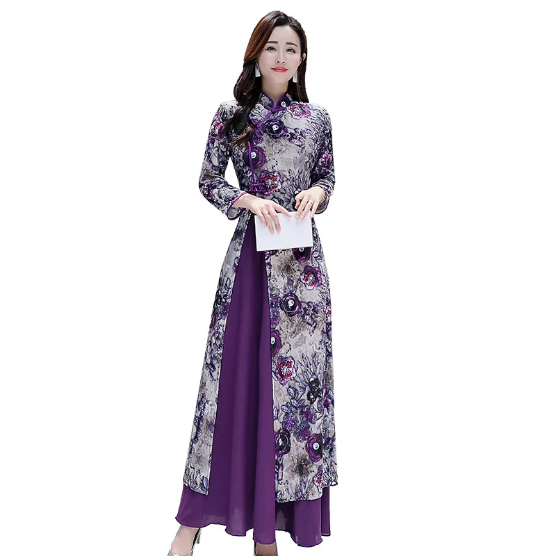 Large size M-4XL2019 spring new women's dress fashion Slim national wind cheongsam purple dress high quality elegant vestido
Large size M-4XL2019 spring new women's dress fashion Slim national wind cheongsam purple dress high quality elegant vestido