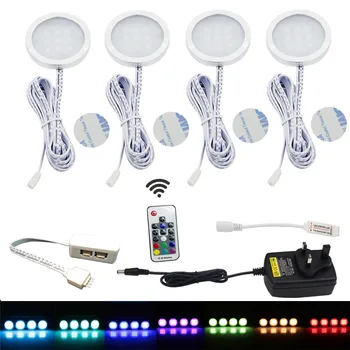 Set of 4 RGB LED Under Cabinet Downlight 9LEDs Puck Lamp IR Remote Control Multi-color Dimmable Mood Lighting for Kitchen Home
Set of 4 RGB LED Under Cabinet Downlight 9LEDs Puck Lamp IR Remote Control Multi-color Dimmable Mood Lighting for Kitchen Home