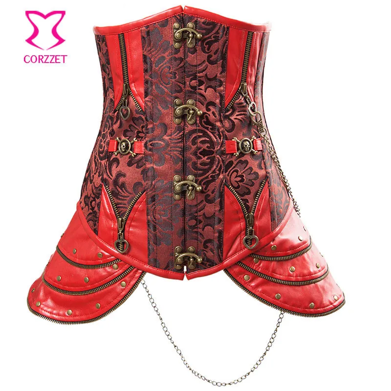 

Plus Size Gothic Corsets Red Brocade Waist Traing Steel Boned Corset Steampunk Underbust Bustier Sexy Korsett For Women S-2XL