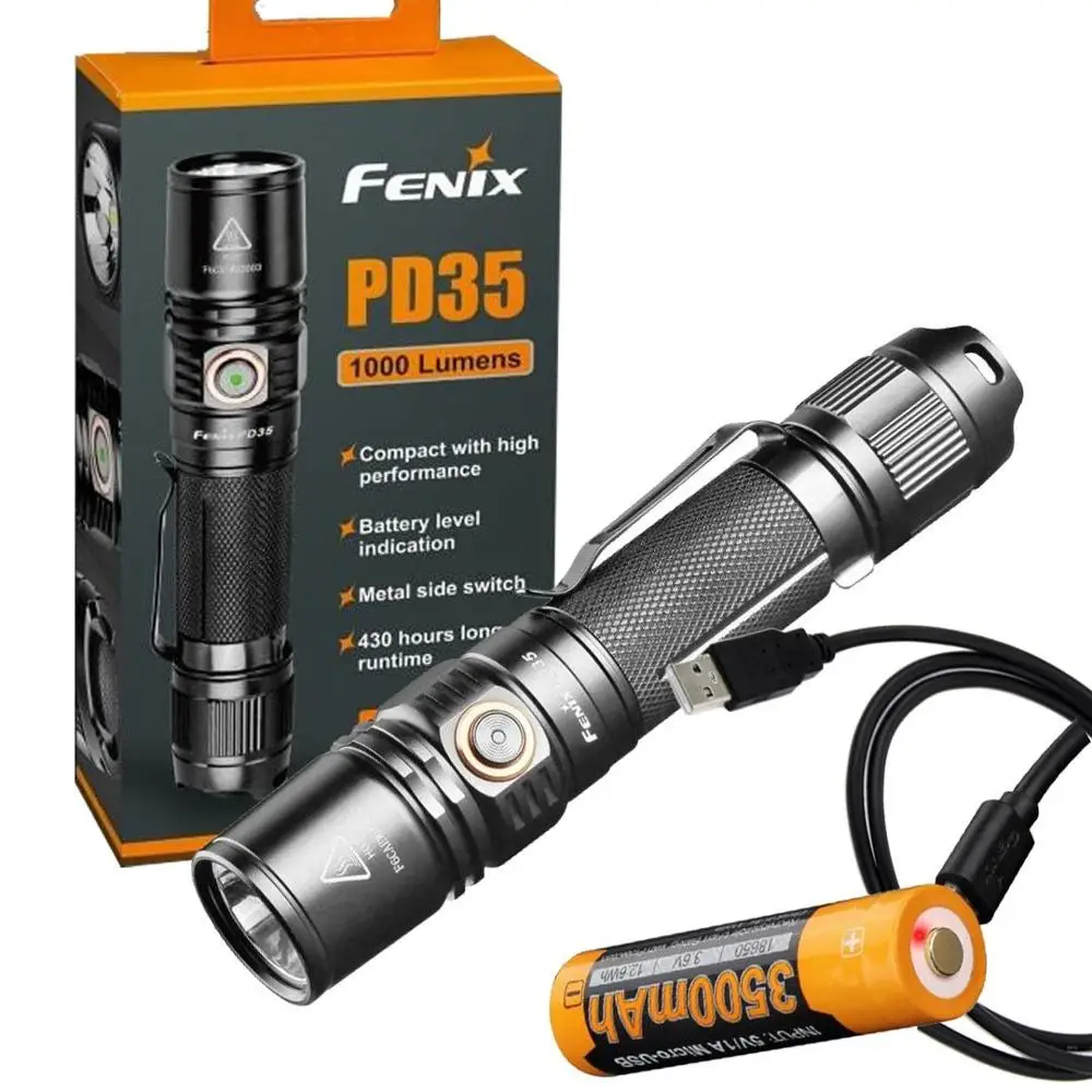 Fenix PD35 V2.0 2018 Upgrade 1000 Lumen Flashlight w/ Fenix 3500mAh Built-in USB Rechargeable Battery & LumenTac Charging Cable
Fenix PD35 V2.0 2018 Upgrade 1000 Lumen Flashlight w/ Fenix 3500mAh Built-in USB Rechargeable Battery & LumenTac Charging Cable