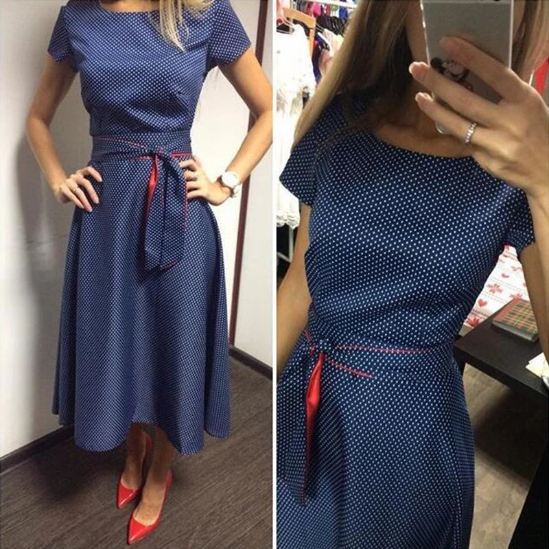 2017 Dot Print Evening Dress Casual Dot Print Elegant Party Tunic office Dress With Belt vintage Dress O-Neck Vestidos
2017 Dot Print Evening Dress Casual Dot Print Elegant Party Tunic office Dress With Belt vintage Dress O-Neck Vestidos