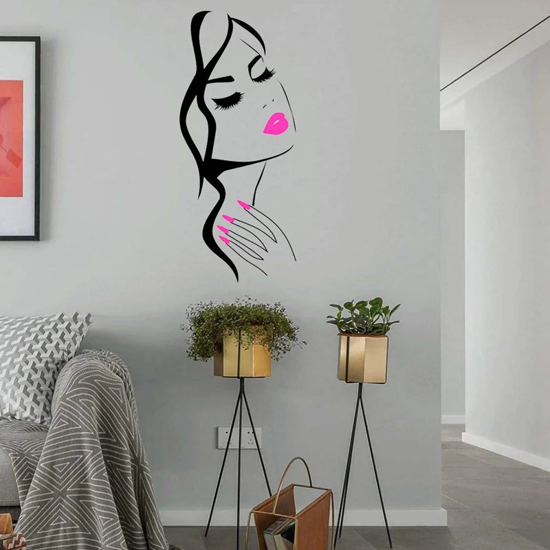 Wall Decal Beauty Salon Manicure Nail Salon Hand Girl Face Vinyl Sticker Home Decor Hairdresser Hairstyle Wall Sticker Decorating Wall Stickers