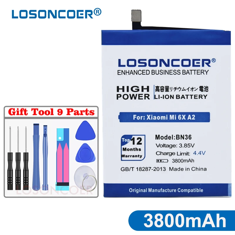 LOSONCOER 0 Cycle 100% New BN36 3800mAh Batteries For Xiaomi Mi A2 MiA2 Mi6X Mi 6X High Quality Smart Phone Battery
LOSONCOER 0 Cycle 100% New BN36 3800mAh Batteries For Xiaomi Mi A2 MiA2 Mi6X Mi 6X High Quality Smart Phone Battery