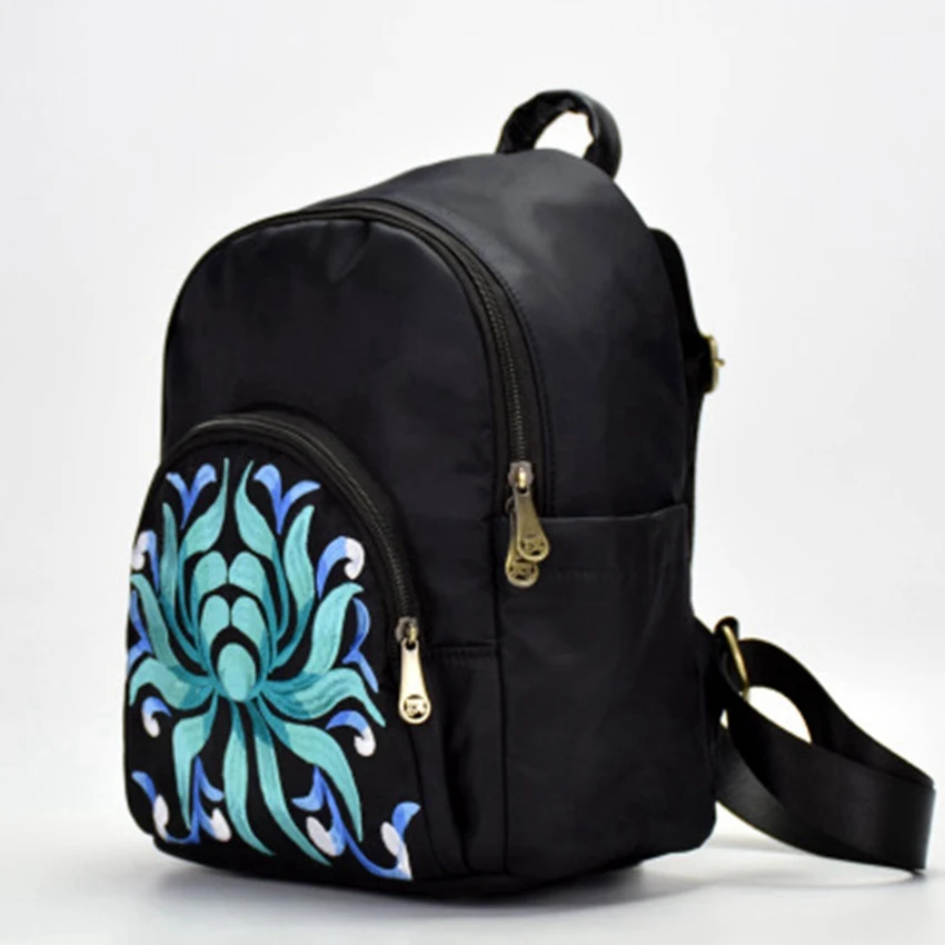 Фото 2019 new women's bag Oxford cloth embroidered backpack national trend black embroidery travel | Багаж и сумки