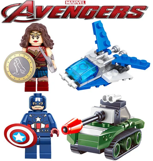 Avengers Super hero Blocks Woder Woman with Airship Logan with Helicopter Captain with Tank building blocks kids gift
Avengers Super hero Blocks Woder Woman with Airship Logan with Helicopter Captain with Tank building blocks kids gift