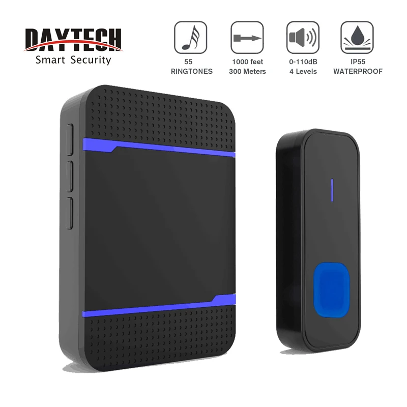 

DAYTECH Wireless Door Bell Remote Cordless DoorBell 55 Ring Tone Chime Home Welcome Sensor Waterproof IP55 EU/US/UK Plug