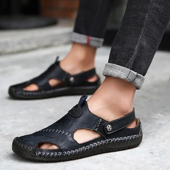 Leather Sandals Men Black Sandals Male Plus Size 45-48 Slip-On Sewing Breathable Hollow Casual Shoes For Men 2019 News
Leather Sandals Men Black Sandals Male Plus Size 45-48 Slip-On Sewing Breathable Hollow Casual Shoes For Men 2019 News