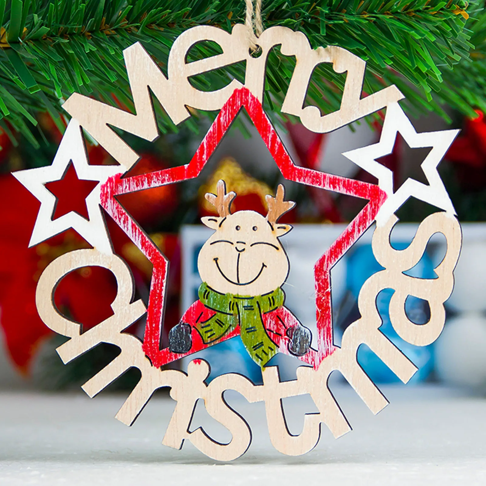 wood pendants merry christmas wood santa claus sled elk new year