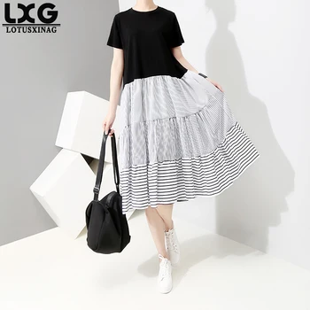lotusxinagMaternity New Spring Summer Round Neck Short Sleeve Hem Striped Split Joint Loose Temperament Dress Women Fashion Tide
lotusxinagMaternity New Spring Summer Round Neck Short Sleeve Hem Striped Split Joint Loose Temperament Dress Women Fashion Tide