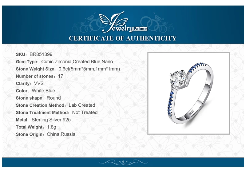 JewelryPalace Round 0.7ct Created Blue Nano Sapphire Anniversary Promise Engagement Ring Real 925 Sterling Silver Ring Jewelry 25