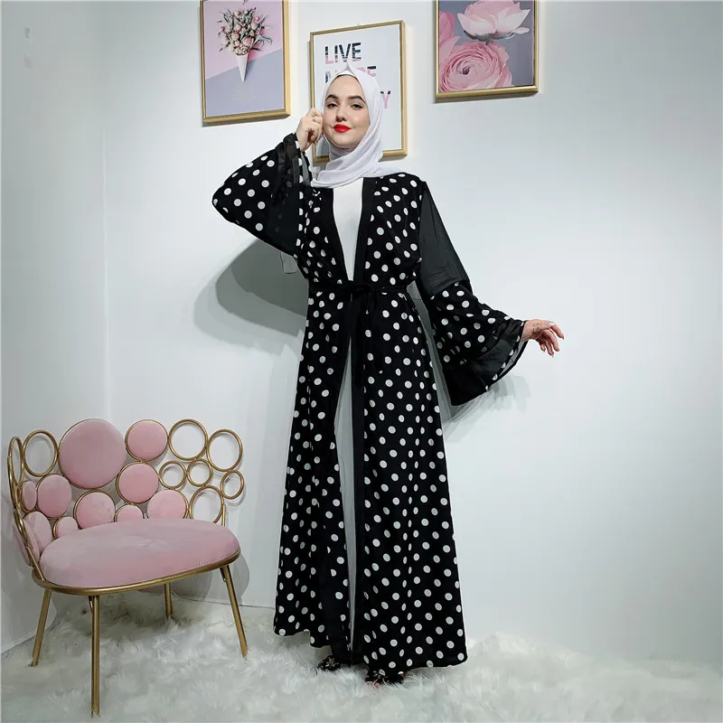 Фото Плюс Размеры со скидкой длинное кимоно Mujer 2019 в горошек Абая для мусульман Для