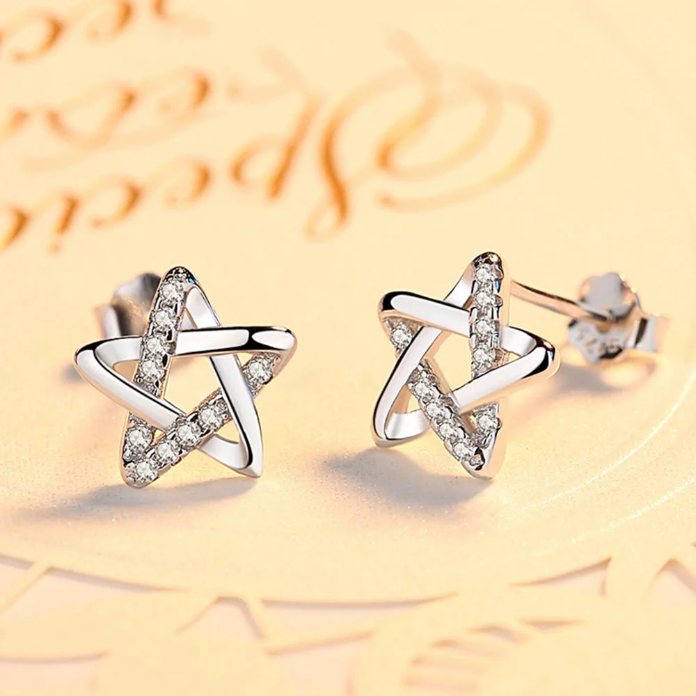 Authentic 925 Sterling Silver Earring Simple Pentagram Star Crystal Stud Earring For Women Wedding Party Jewelry Gift
Authentic 925 Sterling Silver Earring Simple Pentagram Star Crystal Stud Earring For Women Wedding Party Jewelry Gift