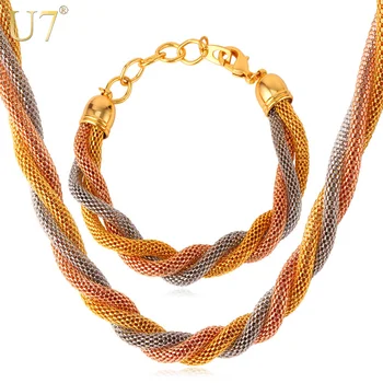 U7 Necklace Set Yellow Gold/Rose Gold Color Stainless Steel Trendy Multilayer Mesh Necklace Bracelet Party Jewelry Set S611
U7 Necklace Set Yellow Gold/Rose Gold Color Stainless Steel Trendy Multilayer Mesh Necklace Bracelet Party Jewelry Set S611