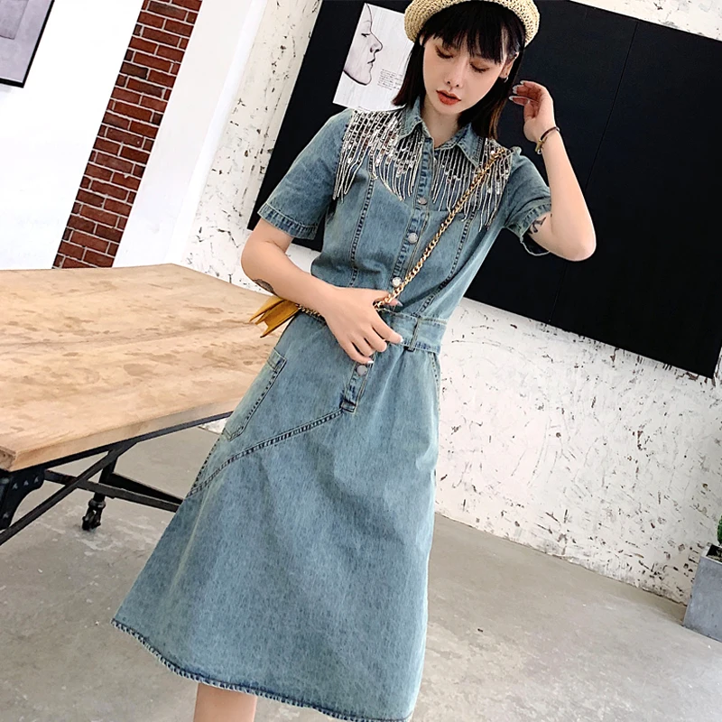 2019 Designer Runway Casual Jeans Dress Women Clothing Blue Denim Shirt Dress Fashion Button Sequin Polo A-line Dresses
2019 Designer Runway Casual Jeans Dress Women Clothing Blue Denim Shirt Dress Fashion Button Sequin Polo A-line Dresses