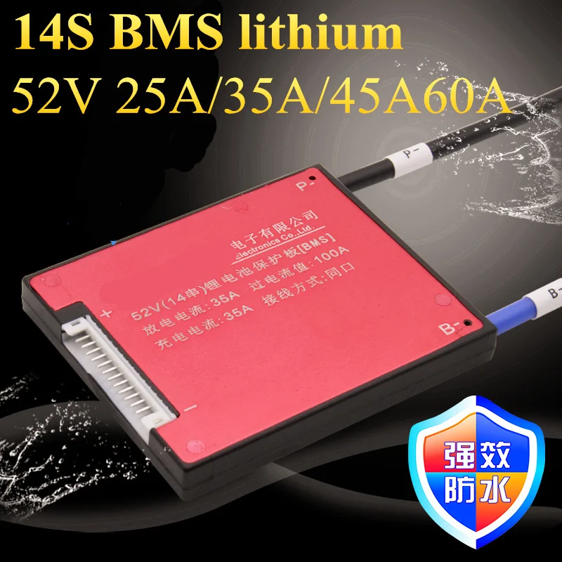 

Free Shipping! 51.8V lithium ion battery bms 3.7V 14S 30A 25a 60a BMS with the balance function same charge and discharge port
