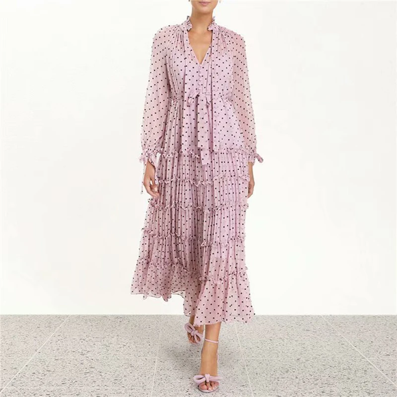 HIGH QUALITY New Fashion 2019 Designer Runway Dress Women's Long Sleeve Bow Collar Dot Print Mid-calf Dress
HIGH QUALITY New Fashion 2019 Designer Runway Dress Women's Long Sleeve Bow Collar Dot Print Mid-calf Dress