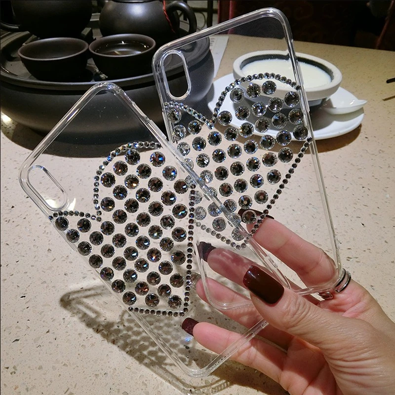 Прозрачный чехол для iphone X XR XS Max Rhinestone love Case 8 7 6 6s Plus|Бамперы| |
