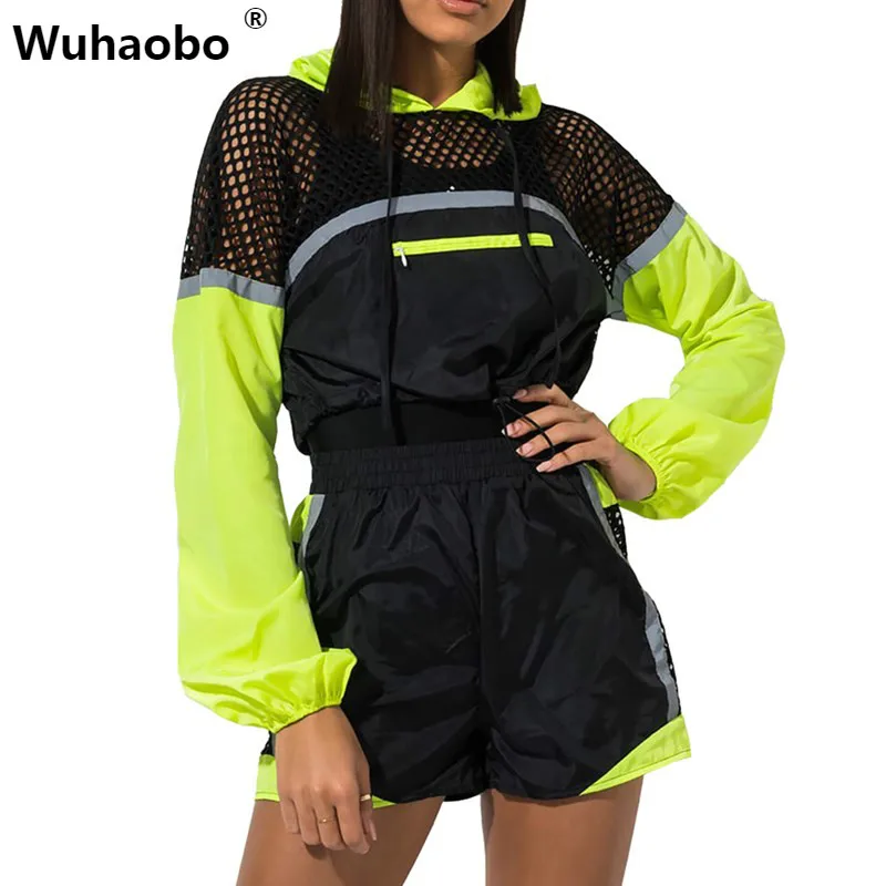 Wuhaobo Color Block Windbreaker Style Woman Fashion Two Pieces Set Hollow Out Mesh Patchwork Hooded Tops Mini Short Pants Suit
Wuhaobo Color Block Windbreaker Style Woman Fashion Two Pieces Set Hollow Out Mesh Patchwork Hooded Tops Mini Short Pants Suit