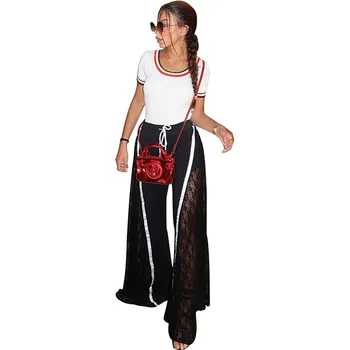 Women Drawstring High Waist Wide Leg Pants 2019 Patchwork Lace Trim Black Loose Casual Palazzo Pants Ladies Trousers Female
Women Drawstring High Waist Wide Leg Pants 2019 Patchwork Lace Trim Black Loose Casual Palazzo Pants Ladies Trousers Female