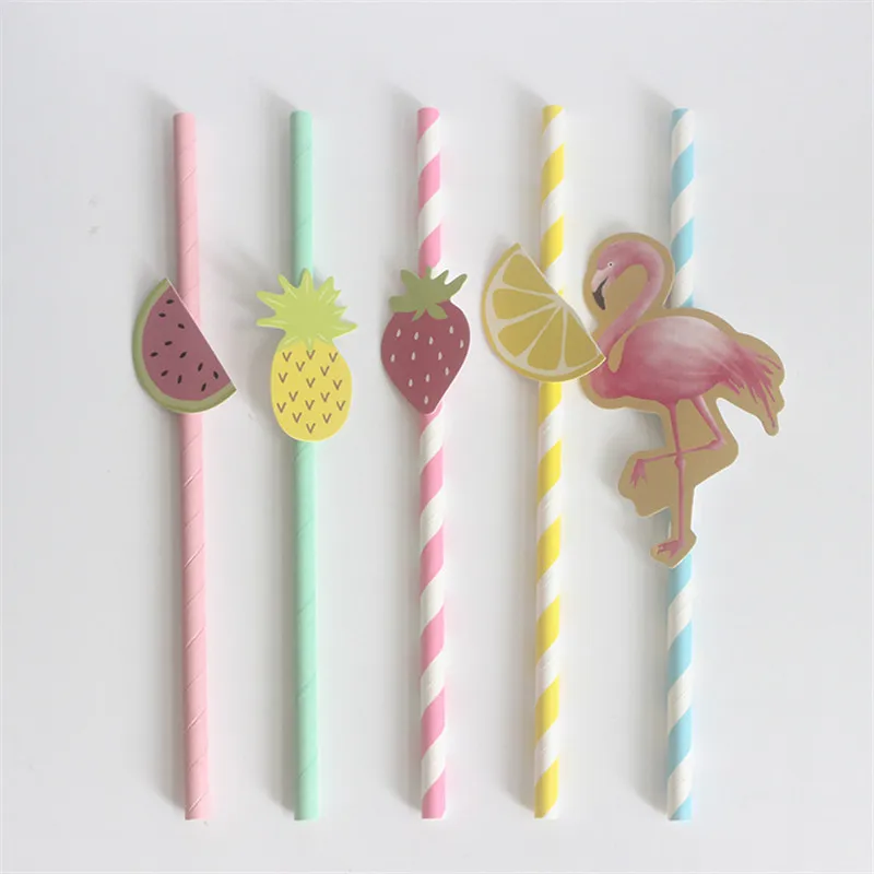 10pcs Colorful Fruit Paper Straws Drinking Straws Birthday Party Decor Supplies
