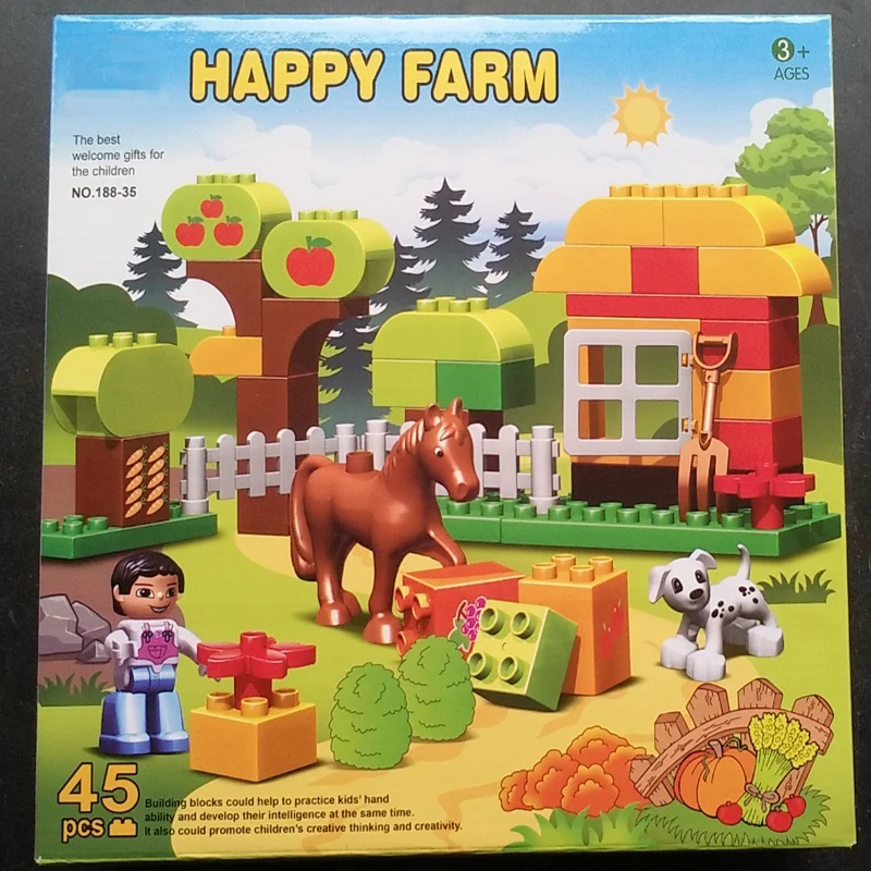 188 35 Happy Farm животные строительные блоки игрушки для детей подарочный набор Duplos
