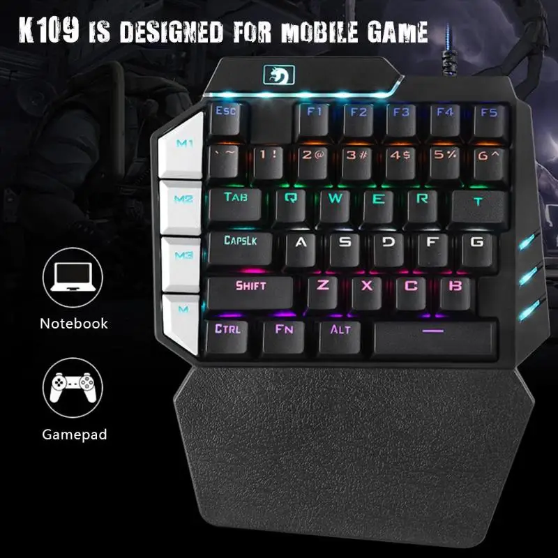 

K109 Wired One-handed Gaming USB Interface Keyboard 38 Keys Mechanical Cellphone Keyboard Full Bond No Ppunch 23x173x10mm