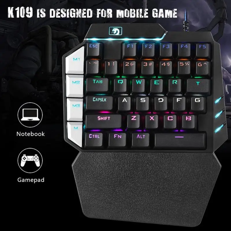 K109 Wired One-handed Gaming USB Interface Keyboard 38 Keys Mechanical Cellphone Keyboard Full Bond No Ppunch 23x173x10mm
K109 Wired One-handed Gaming USB Interface Keyboard 38 Keys Mechanical Cellphone Keyboard Full Bond No Ppunch 23x173x10mm