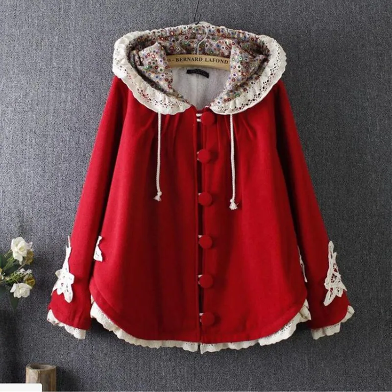 2018 Cute Autumn Coat Loose Hollow Out Cotton Wool Lace Batwing Sleeve Large Size Single Breasted Mori Girl New Warm Jacket Red
2018 Cute Autumn Coat Loose Hollow Out Cotton Wool Lace Batwing Sleeve Large Size Single Breasted Mori Girl New Warm Jacket Red