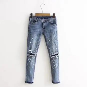 Streetwear pearl hole jeans female Casual pocket skinny pencil jean pants Autumn winter low waist jean women botto 2018New
Streetwear pearl hole jeans female Casual pocket skinny pencil jean pants Autumn winter low waist jean women botto 2018New
