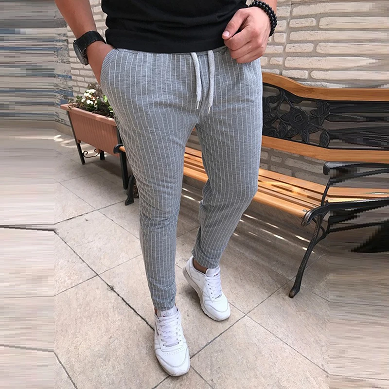 Мужские полосатые брюки карандаш повседневные на завязках уличные модные