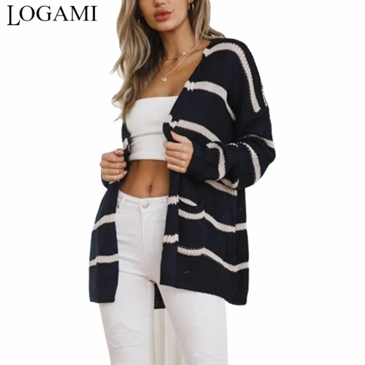 LOGAMI Striped Patchwork Long Cardigan Womens Autumn Winter Knit Sweater Women Pocket Casual Cardigan Coats
LOGAMI Striped Patchwork Long Cardigan Womens Autumn Winter Knit Sweater Women Pocket Casual Cardigan Coats