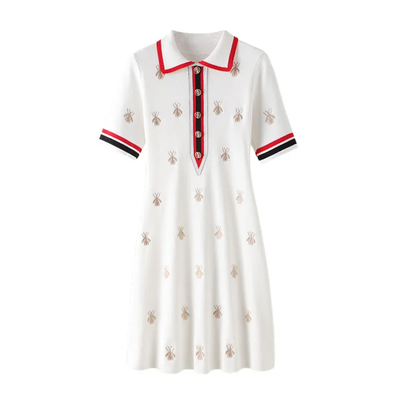 PERHAPS U white black bee embroidery polo shirt dress turn down collar short sleeve mini dress casual straight summer D1078
PERHAPS U white black bee embroidery polo shirt dress turn down collar short sleeve mini dress casual straight summer D1078