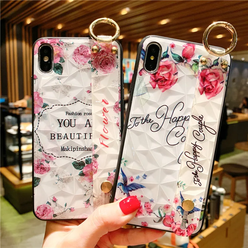 Fashion Rose Flower Phone Case For iphone XS MAX XR X 8 7 6 6s plus Cases Diamond Texture Soft Shell Bracket Wrist Strap Cover
Fashion Rose Flower Phone Case For iphone XS MAX XR X 8 7 6 6s plus Cases Diamond Texture Soft Shell Bracket Wrist Strap Cover