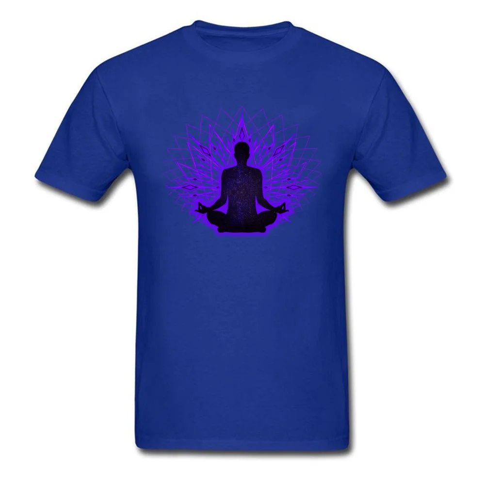 Customized T-Shirt Faddish Short Sleeve Party Pure Cotton O Neck Men Tops T Shirt Printed On Sweatshirts Summer/Fall Meditation Lotus The Universe Inside blue