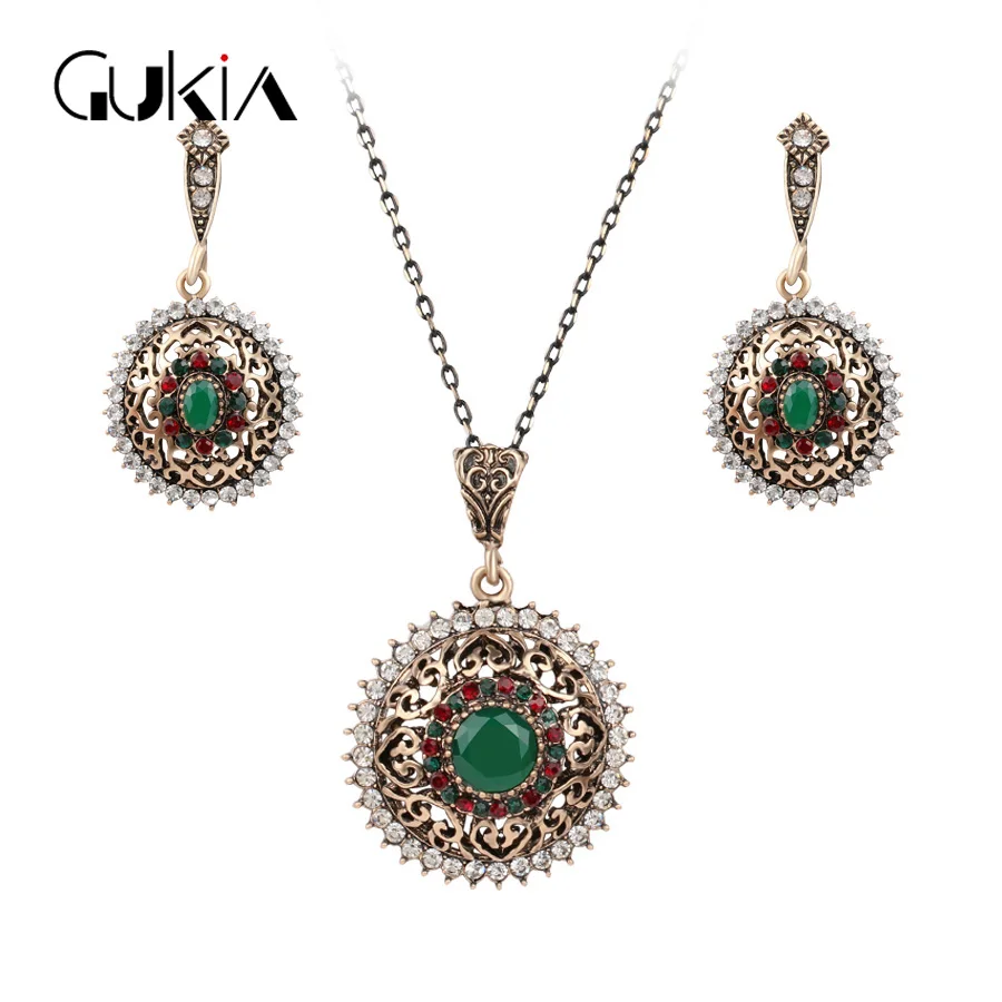 Gukin Luxury Vintage Bridal Party Jewelry Set Austrian Crystal Ancient Bronze Turkish Necklace Earrings Set For Woman Wedding 
Gukin Luxury Vintage Bridal Party Jewelry Set Austrian Crystal Ancient Bronze Turkish Necklace Earrings Set For Woman Wedding
