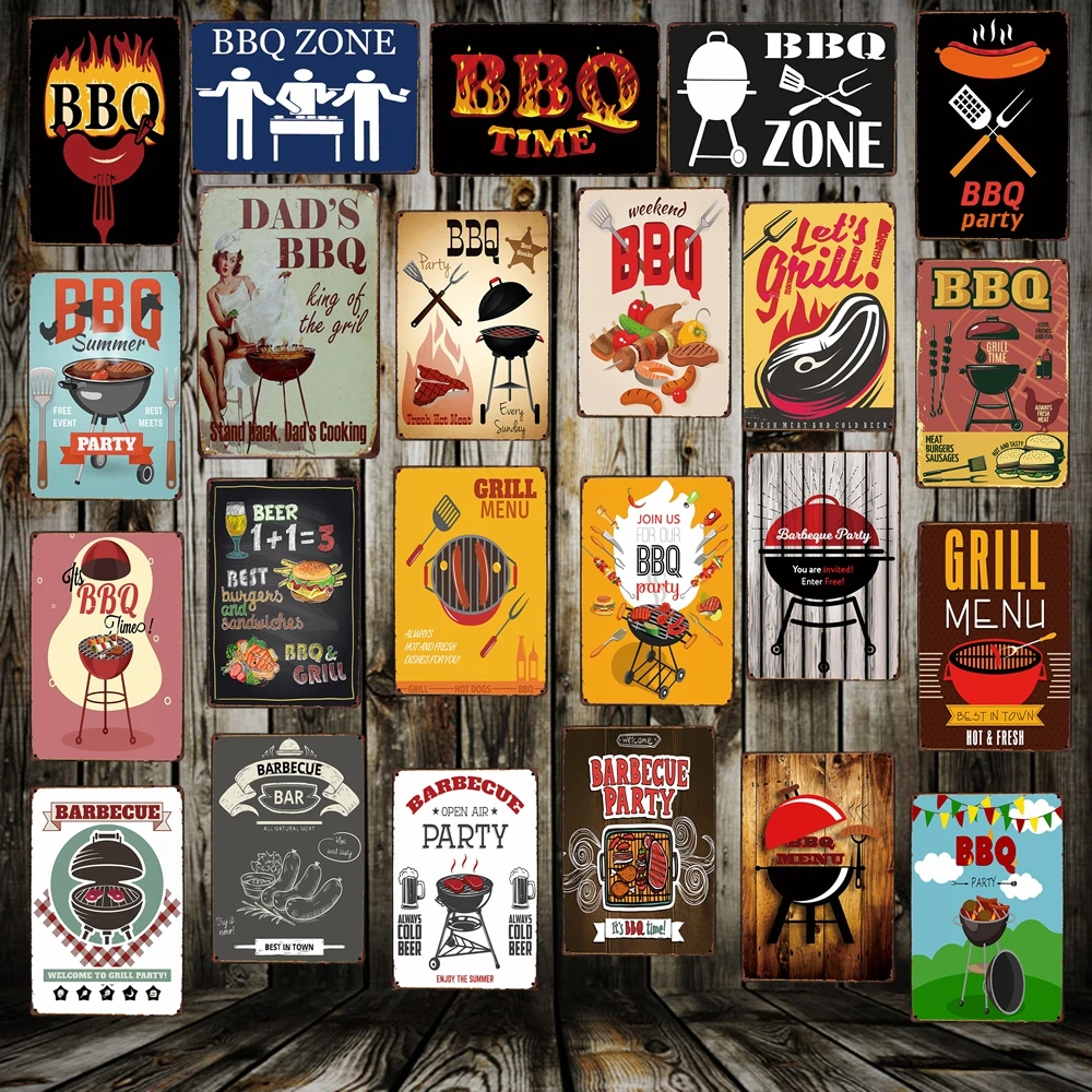 

[ Mike86 ] BBQ ZONE Grill DADS BARBECUE TIME Metal Signs Antique Pub Room Hotel Party Decor Retro Wall Painting Plaque FG-223