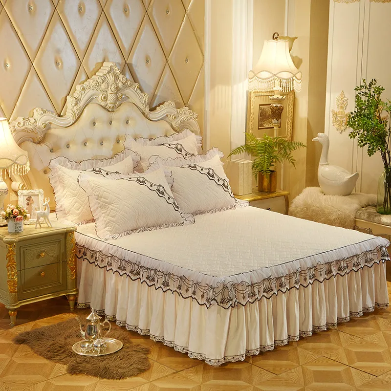 Full Queen King Size Princess Lace Bed Skirt Grey Blue