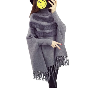 Knitted Cloak Top Women 2019 Autumn Winter High collar Bat sleeve Tassel Sweaters Coat Shawl Fashion Female Knit Pullovers A2423
Knitted Cloak Top Women 2019 Autumn Winter High collar Bat sleeve Tassel Sweaters Coat Shawl Fashion Female Knit Pullovers A2423