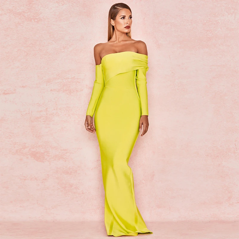 New Fashion Graceful Yellow Bodycon Bandage Gown Party Celebrity Apparel Outfit Long Dress With Off Shoulder Vestidos Wholesale
New Fashion Graceful Yellow Bodycon Bandage Gown Party Celebrity Apparel Outfit Long Dress With Off Shoulder Vestidos Wholesale