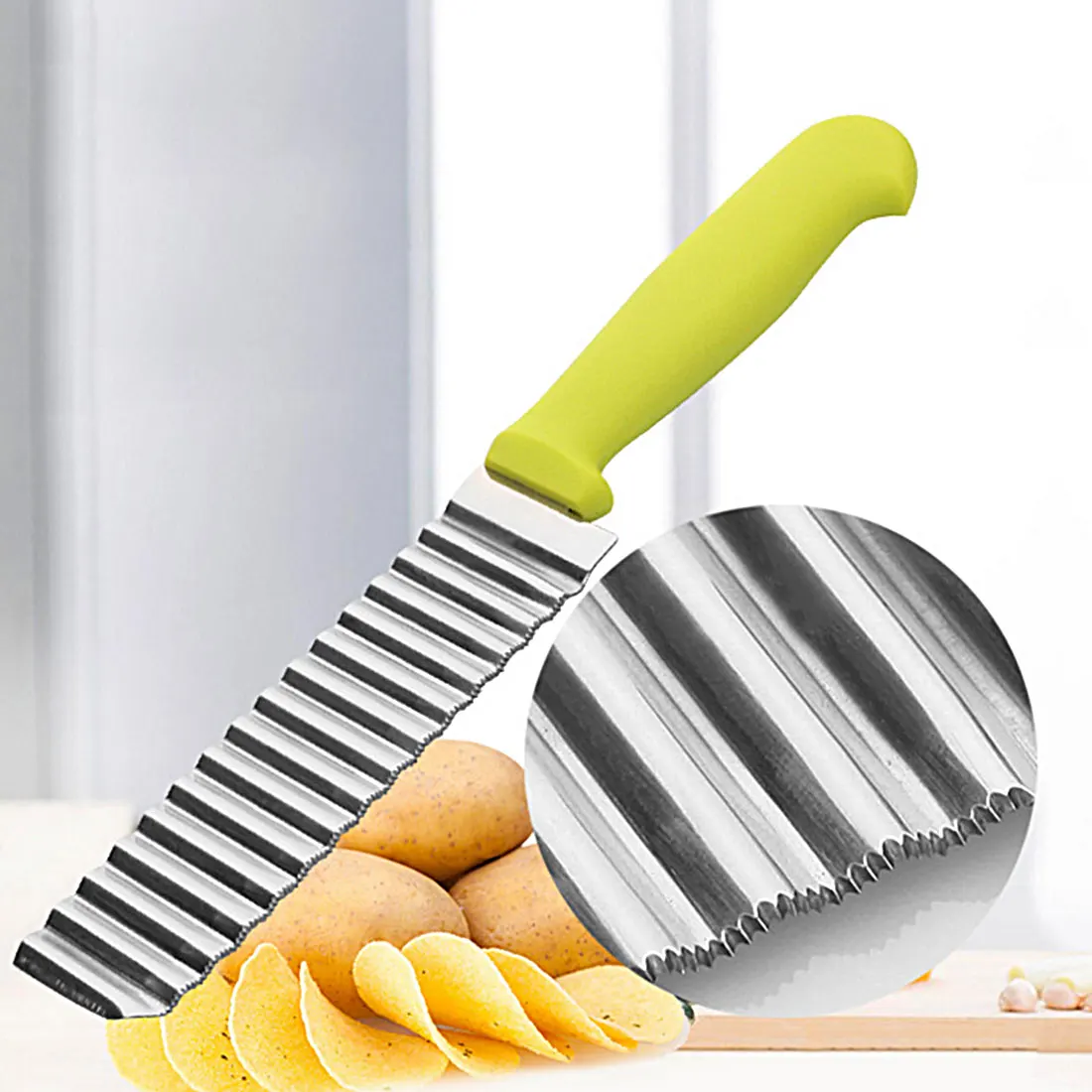 Newest Stainless Steel Wave Knife Potato Cutting Corrugated Knife Fries Chips Cutter Slicer Cooking Tools
Newest Stainless Steel Wave Knife Potato Cutting Corrugated Knife Fries Chips Cutter Slicer Cooking Tools