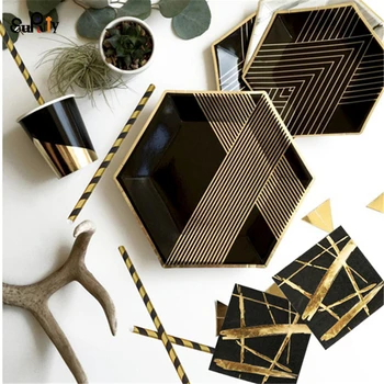 16 Sets Hexagon Black & Gold Paper Plates Dishes Cup Napkin Straw Party Tableware Christmas Eve New Year Birthday Party Supplies
16 Sets Hexagon Black & Gold Paper Plates Dishes Cup Napkin Straw Party Tableware Christmas Eve New Year Birthday Party Supplies
