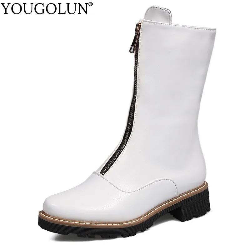 Low Heel Mid-Calf Boots Women Spring Autumn Ladies Elegant Square Heels Elegant Woman Black White Round toe Front Zipper Shoes
Low Heel Mid-Calf Boots Women Spring Autumn Ladies Elegant Square Heels Elegant Woman Black White Round toe Front Zipper Shoes