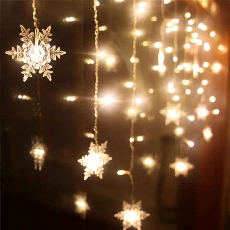 3.5M 96LED Christmas Snowflake Curtain String Lights Xmas Party Wedding Decor 220V EU plug