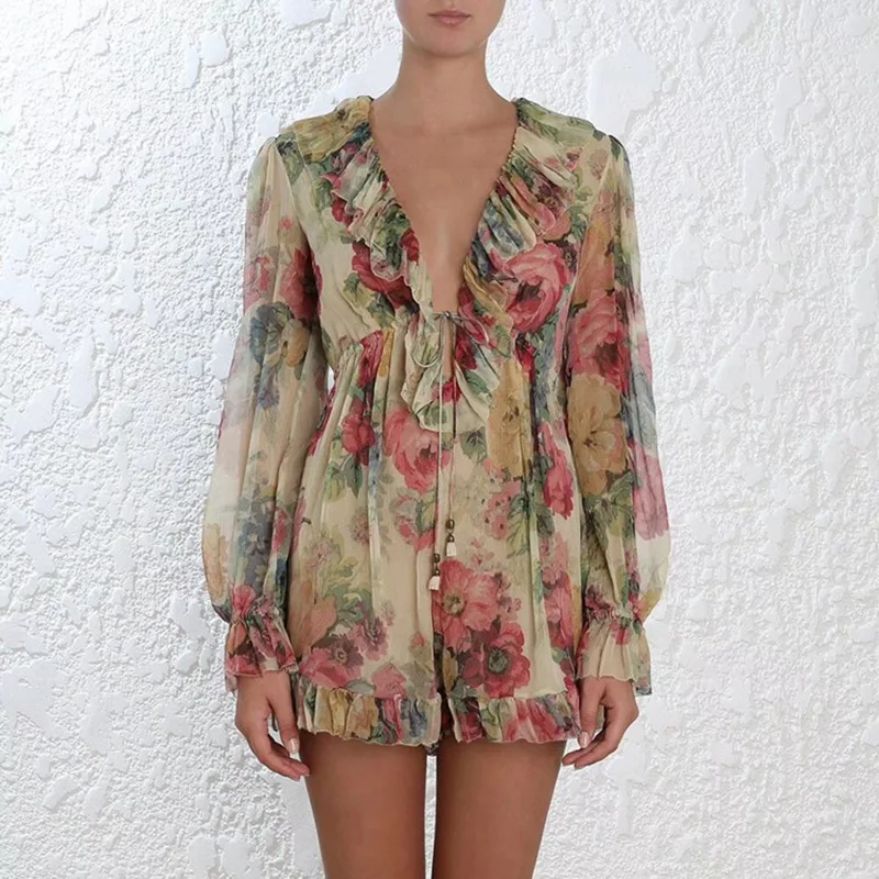 2019 Summer Runway Chiffon Bow Playsuits Boho Beach Holiday Party Ruffies Print Sexy Deep Neck Women Bandage Clothes Jumpsuits
2019 Summer Runway Chiffon Bow Playsuits Boho Beach Holiday Party Ruffies Print Sexy Deep Neck Women Bandage Clothes Jumpsuits
