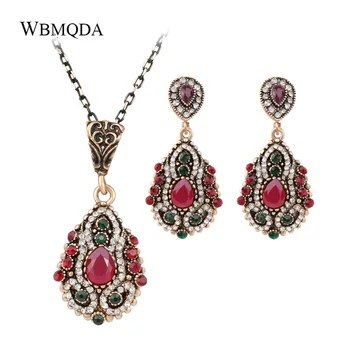 2 Pcs/lot Vintage Indian Jewelry Sets Luxury Ethnic Red Stone Crystal Pendant Necklace Earrings For Women Bohemian Accessories
2 Pcs/lot Vintage Indian Jewelry Sets Luxury Ethnic Red Stone Crystal Pendant Necklace Earrings For Women Bohemian Accessories