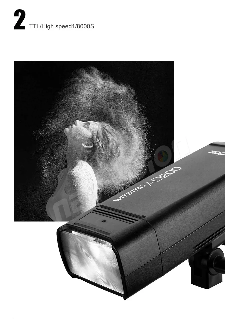 GODOX AD200 TTL 2.4G HSS 1/8000s Pocket Flash Light Double Head 200Ws with 2900mAh Lithium Battery Flashlight Flash
