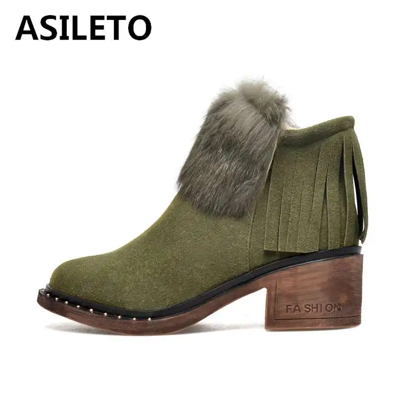 ASILET warm winter snow boots genuine Cow Suede leather shoes woman rabbit fur ankle boots zipper fringe boot botas size 32-43
ASILET warm winter snow boots genuine Cow Suede leather shoes woman rabbit fur ankle boots zipper fringe boot botas size 32-43