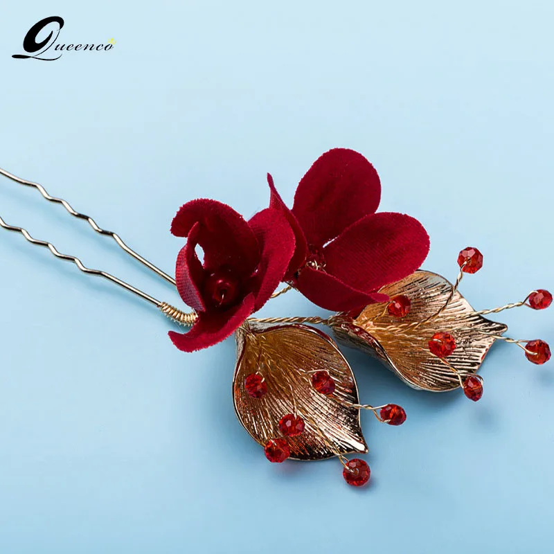 Red Flower Hair Pins Gold Leaves Wedding Bridal Hair Accessories Pearls Hair Stick Romantic Girl's Headpiece Women Party Jewelry
Red Flower Hair Pins Gold Leaves Wedding Bridal Hair Accessories Pearls Hair Stick Romantic Girl's Headpiece Women Party Jewelry