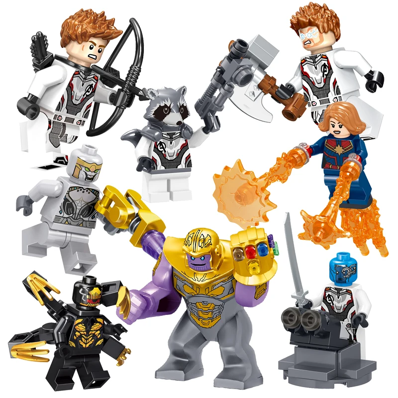 8pcs/lot Captian Marveled America Super Heroes Thanos Spider Iron man Avengers 4 endgame Building Block mini Toy action figures
8pcs/lot Captian Marveled America Super Heroes Thanos Spider Iron man Avengers 4 endgame Building Block mini Toy action figures